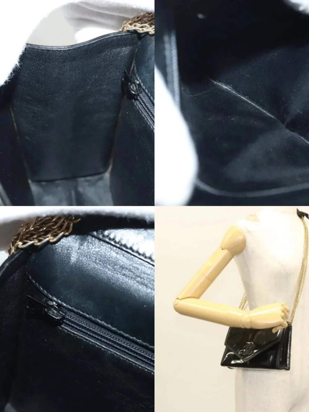 CHANEL Chain Shoulder Bag Enamel Black Gold CC Auth bs27175